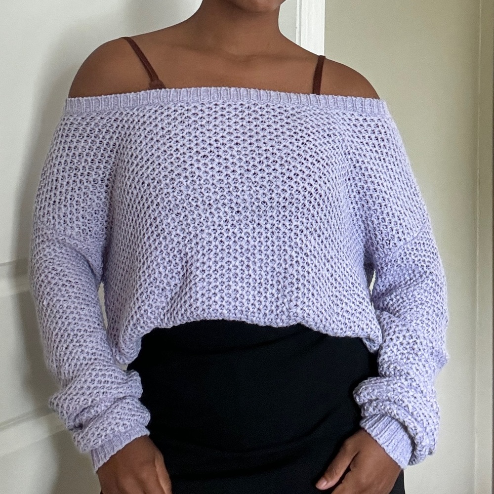 Boohoo brand purple off shoulder sweater top